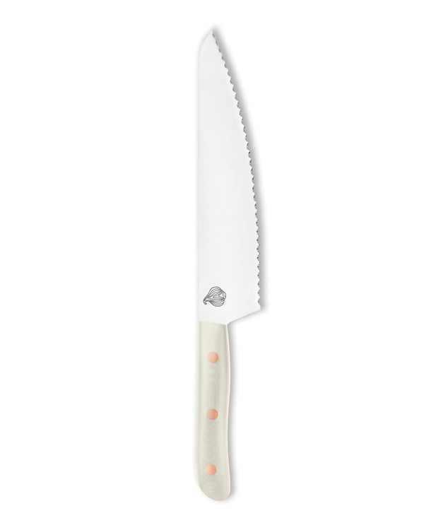 Cudaway 9 Mile handmade 9-inch serrated bread knife in Nitro-V steel with contoured handle, made in Montana. 62.5 HRC, USA made chef knife, usa made bread knife.