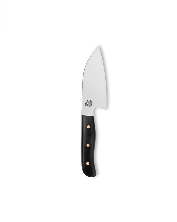 Cudaway Sanrok 4-inch handmade chef knife with inverted heel and G10 handle, made in Montana. 62.5 HRC, Nitro-V Stainless Steel. 